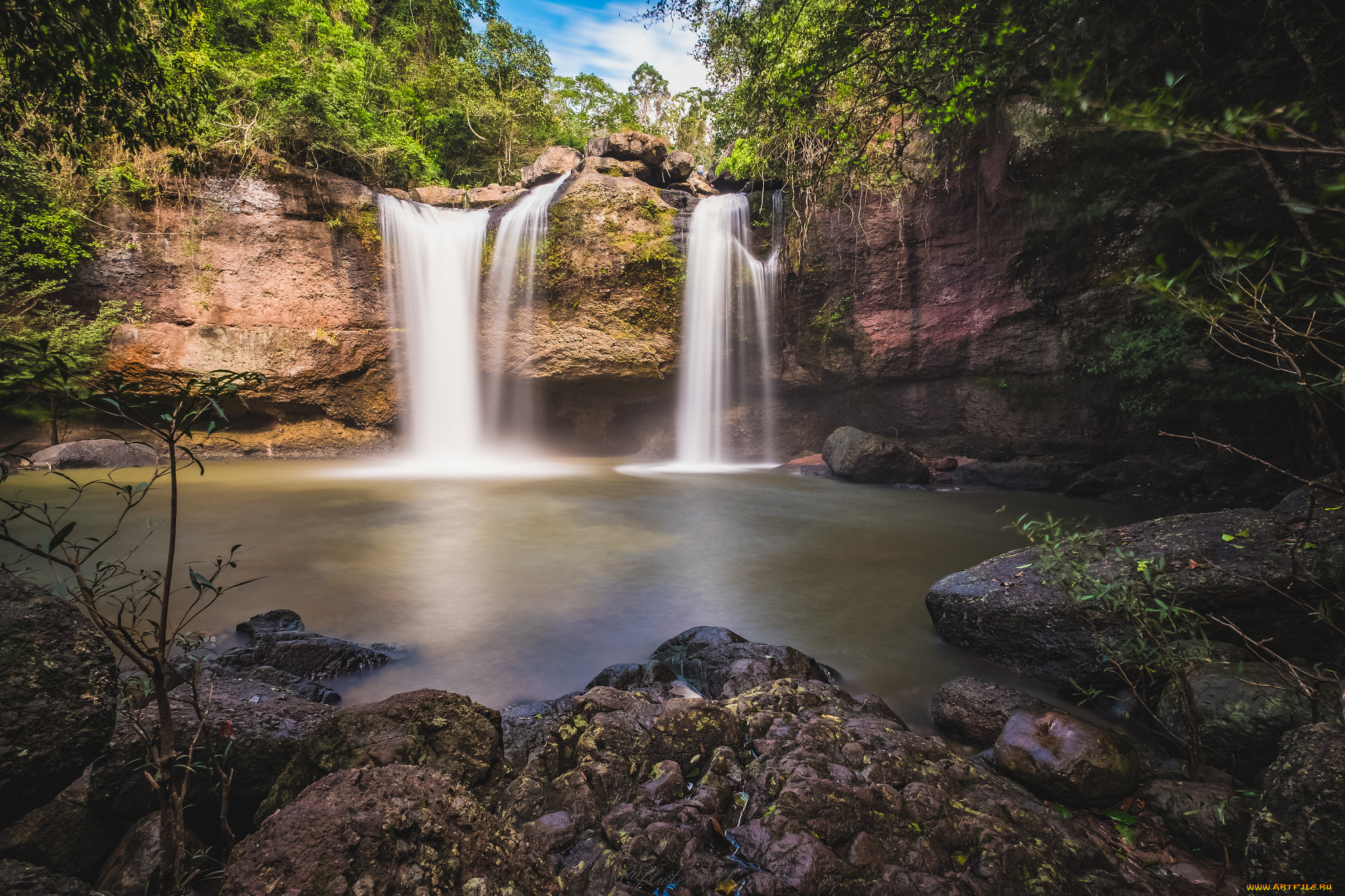 природа, водопады, водопад, река, лес
