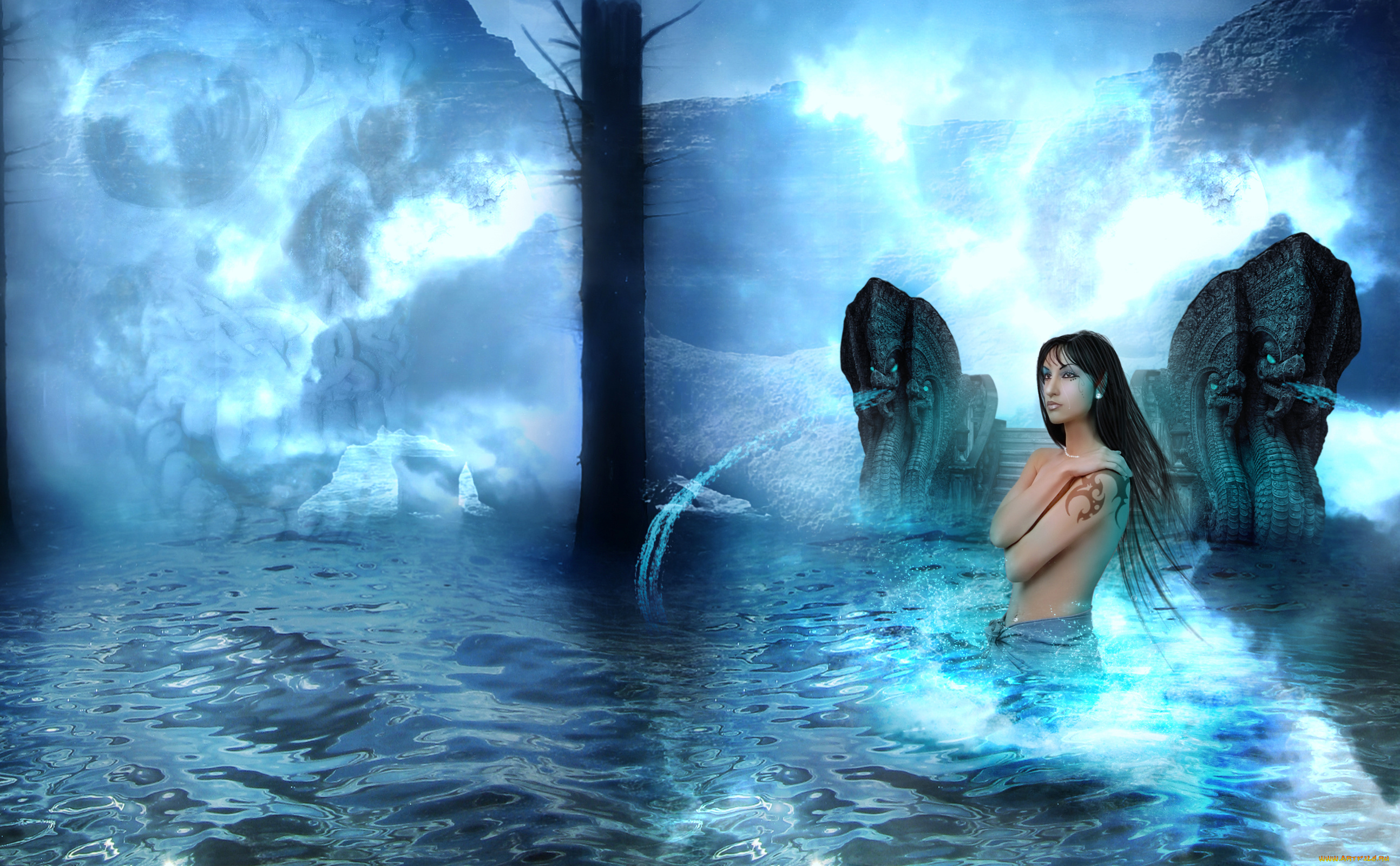 фэнтези, фотоарт, вода, фон, девушка