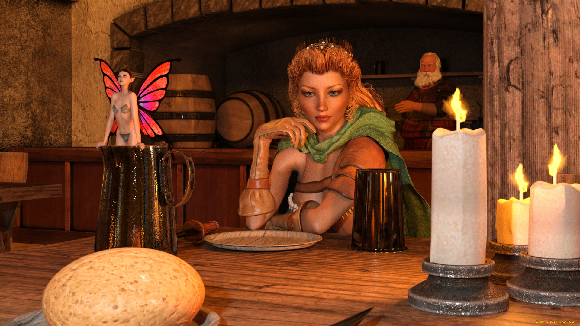 3д, графика, фантазия, , fantasy, фон, взгляд, девушка