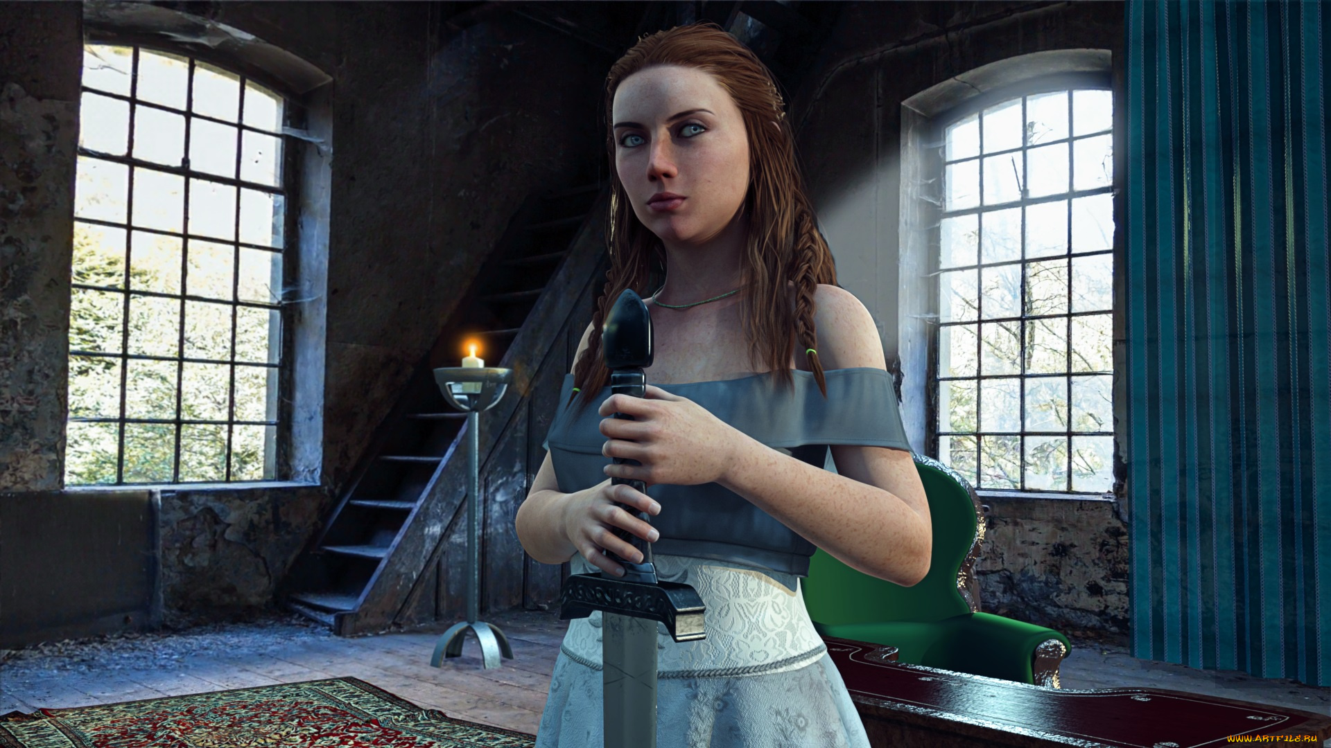 3д, графика, фантазия, , fantasy, взгляд, девушка, фон