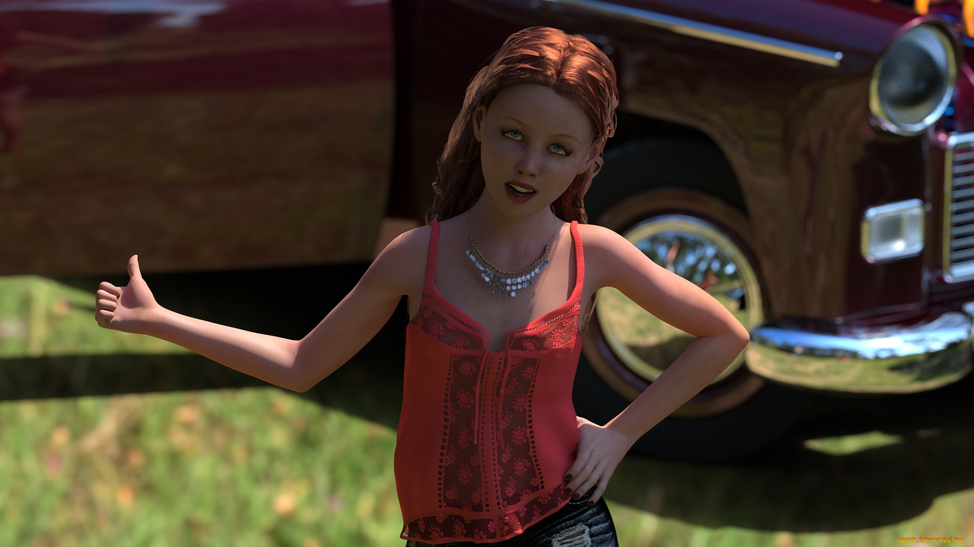 3д, графика, люди-авто, мото, , people-, car, , , moto, фон, взгляд, девушка