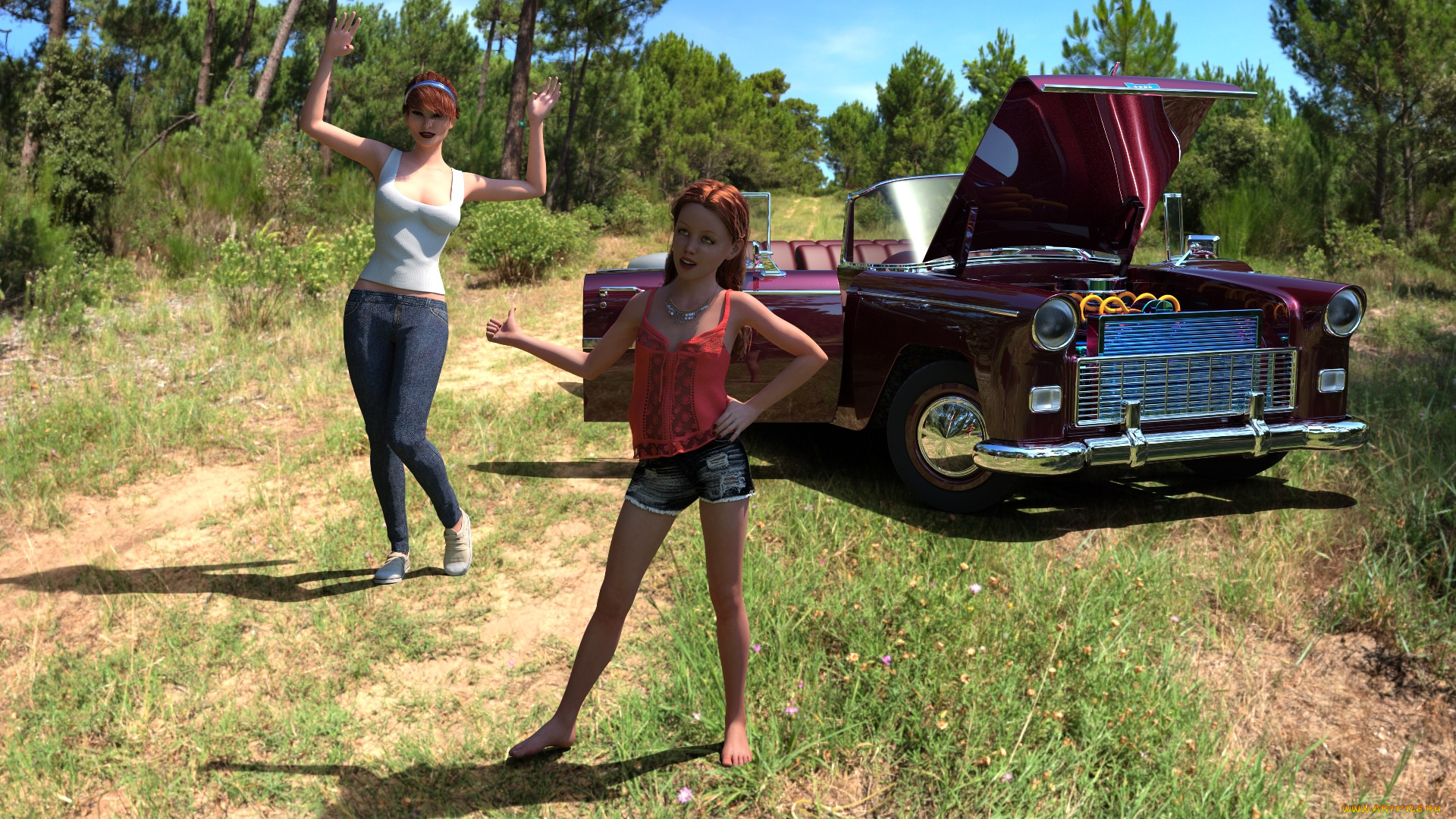 3д, графика, люди-авто, мото, , people-, car, , , moto, взгляд, фон, девушки