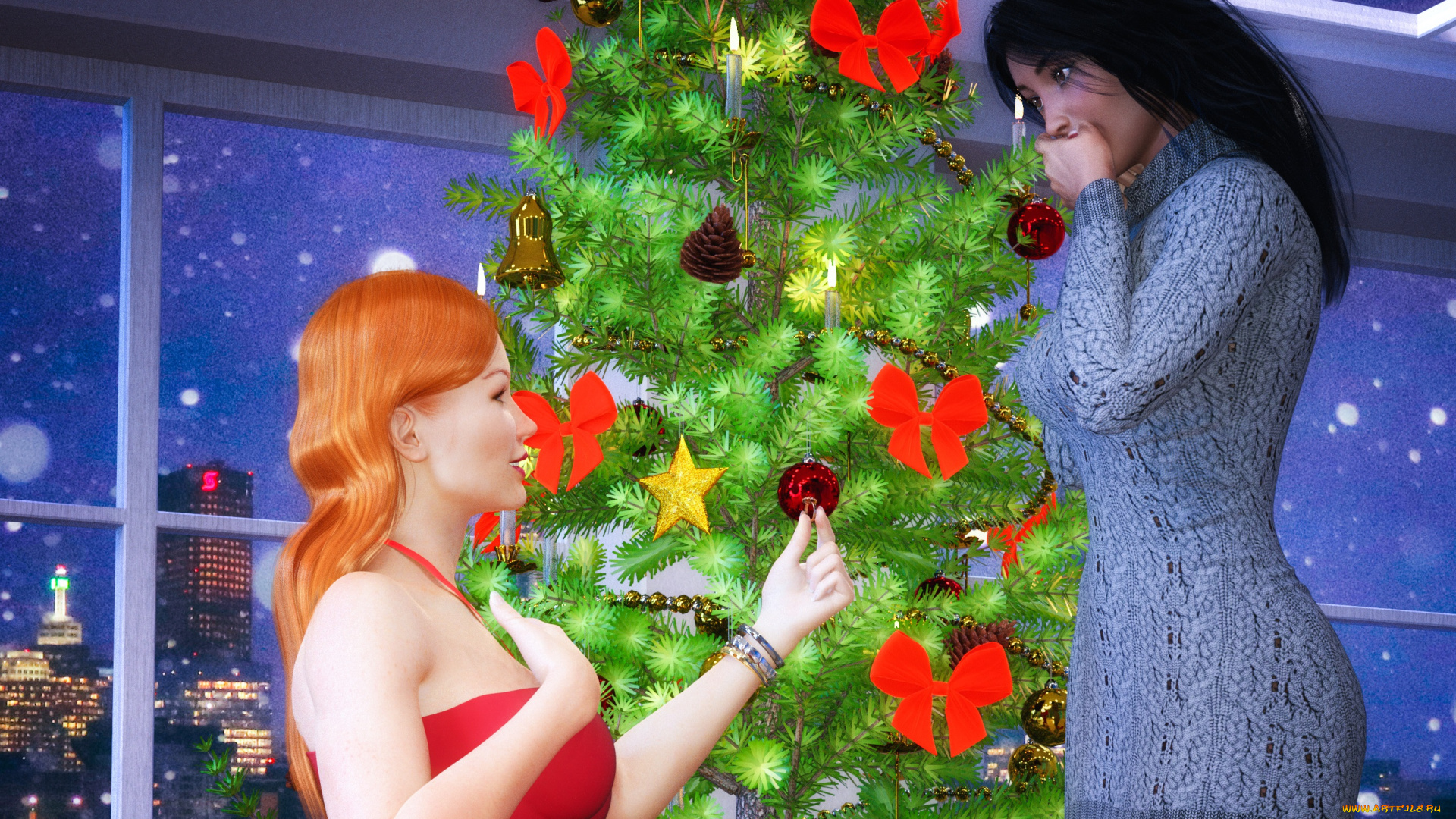 3д, графика, праздники, , holidays, девушка, взгляд, фон