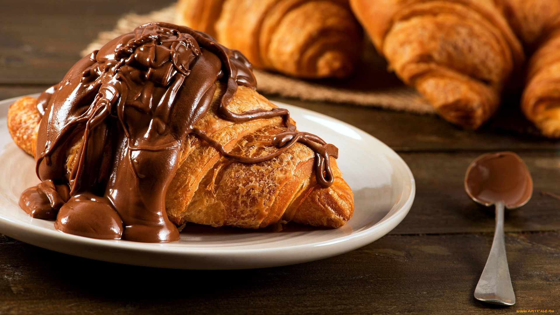 еда, хлеб, , выпечка, круассан, шоколадный, крем