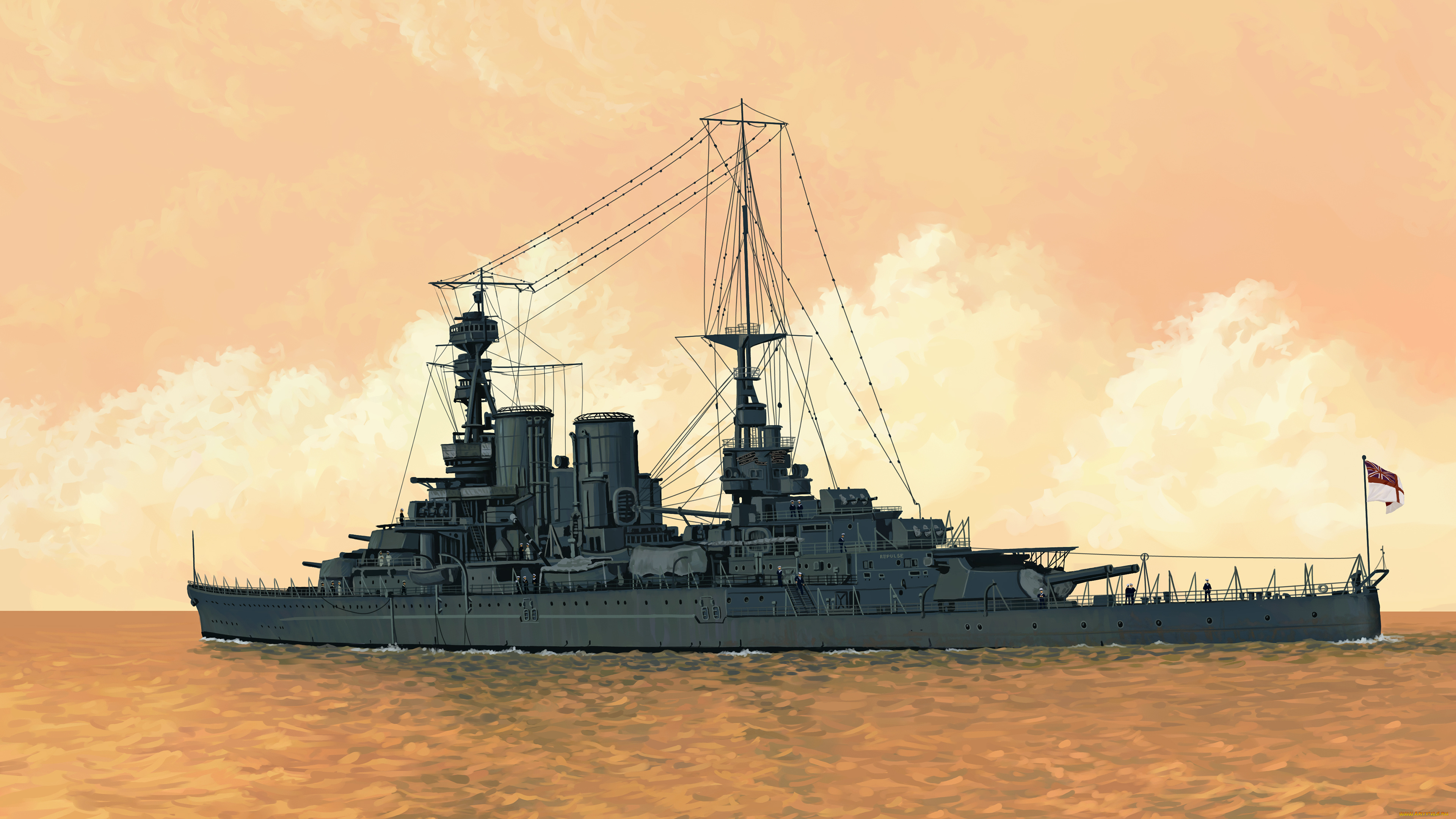 корабли, рисованные, hms, repulse, u-joe