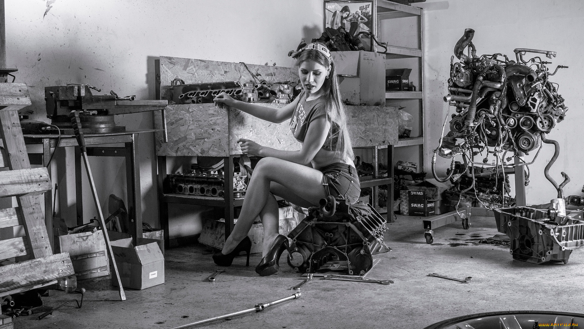 девушки, -, черно-белые, красивая, девушка