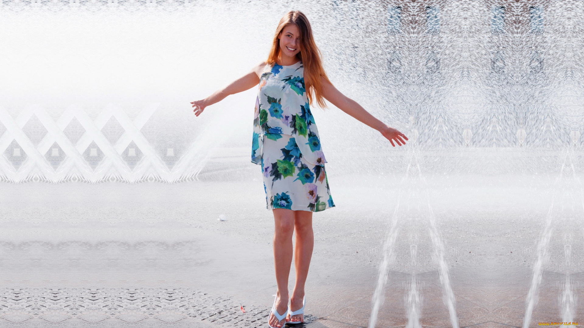 девушки, jenna, kseniya, цветастое, платье