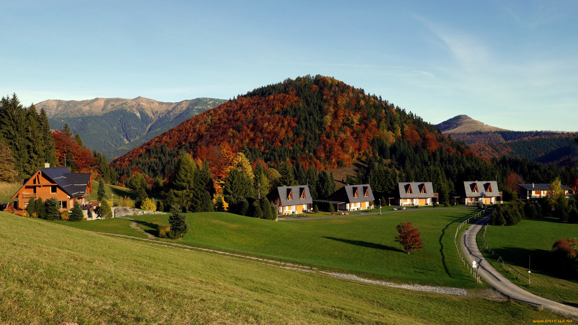 города, -, пейзажи, горы, дорога, дома, панорама