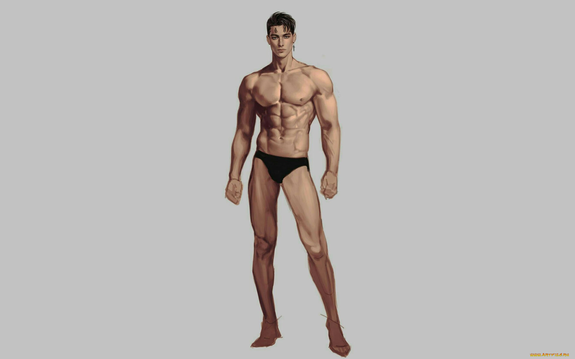 рисованное, люди, мужчина, плавки