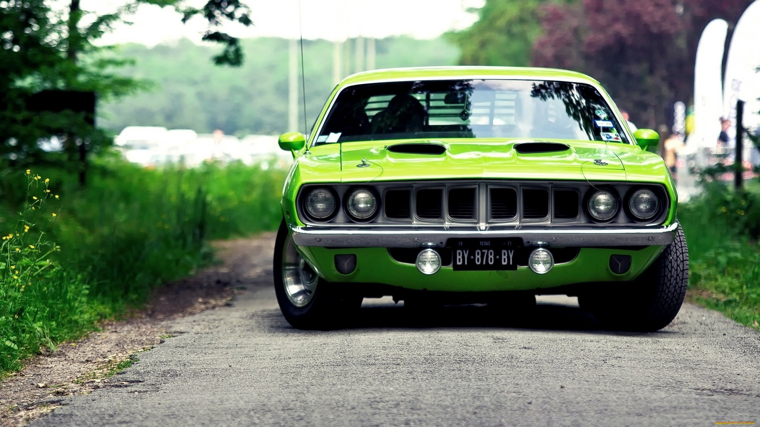 hemi, cuda, автомобили, plymouth, зеленый, дорога