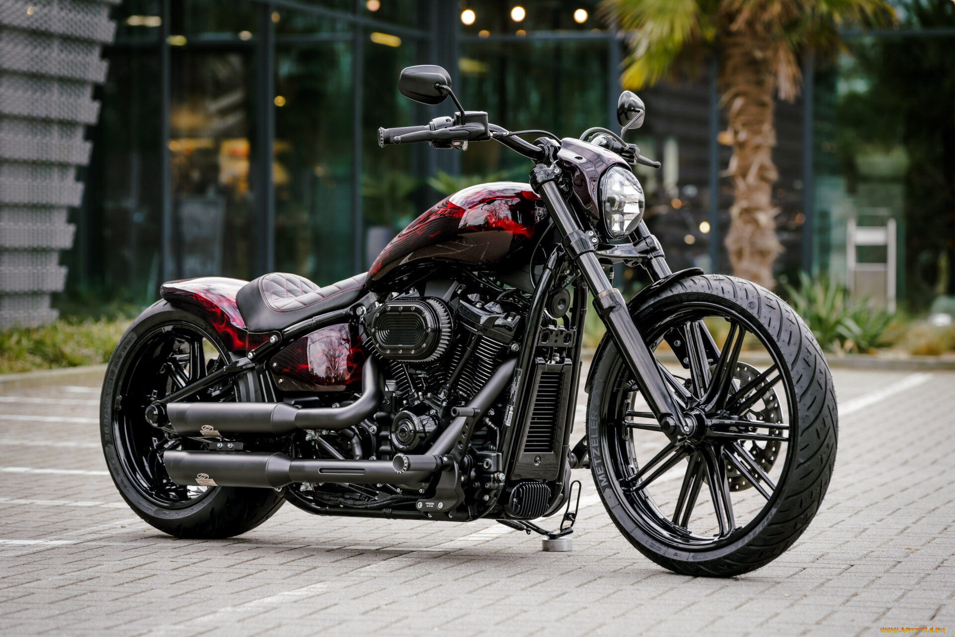 мотоциклы, harley-davidson, softial, brakout, 114, burning, skull, customized, custombikes
