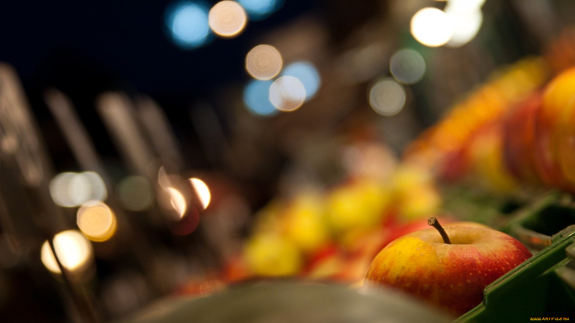 еда, яблоки, блики, ящики