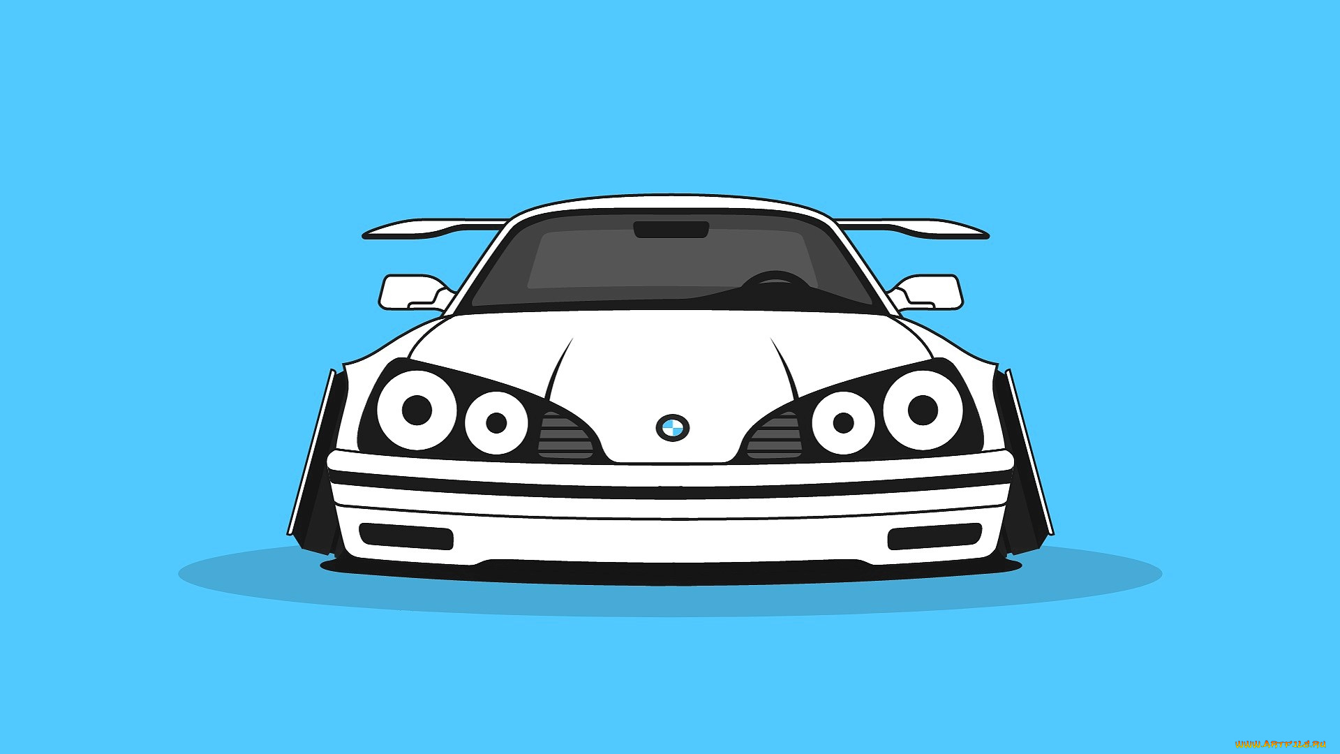 рисованное, авто, мото, машина, белая, голубой, фон