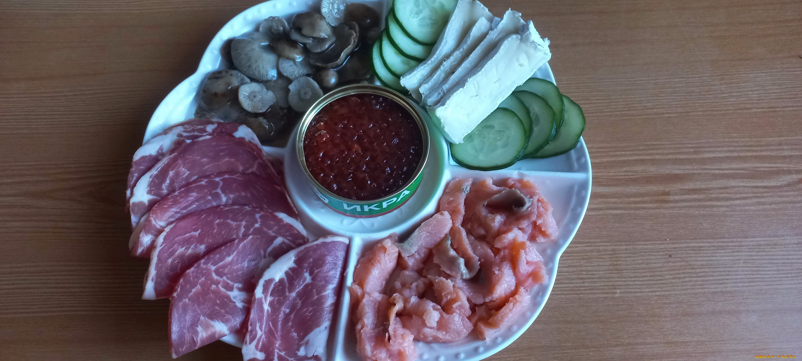 еда, разное, икра, грибы, ветчина, сыр, рыба, огурцы