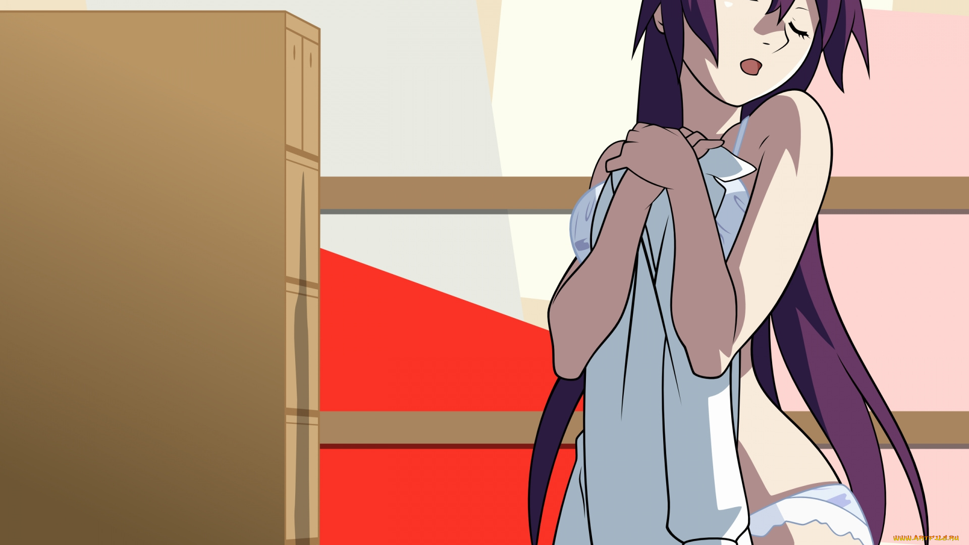 аниме, bakemonogatari, senjougahara, hitagi, девушка, нижнее, белье, рубашка, комната