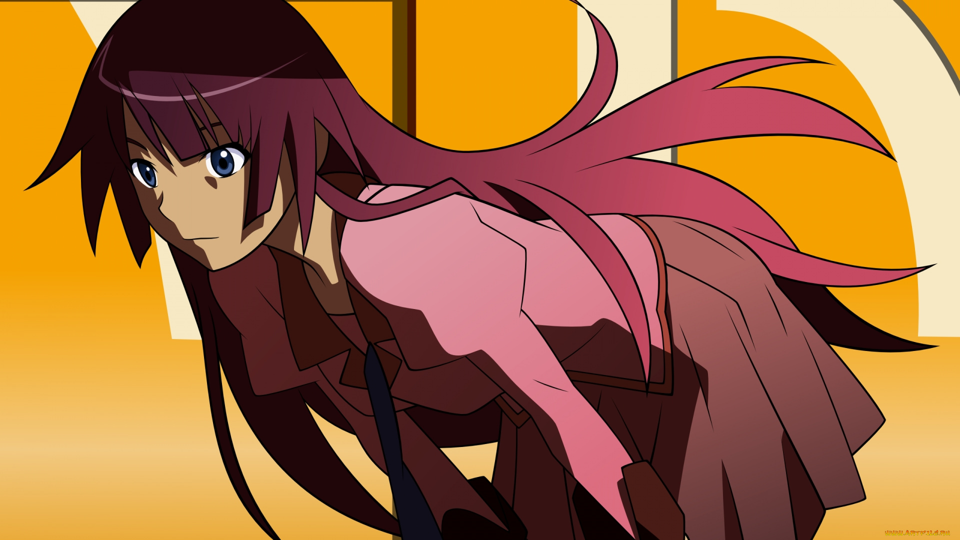 аниме, bakemonogatari, senjougahara, hitagi, девушка, лицо, форма