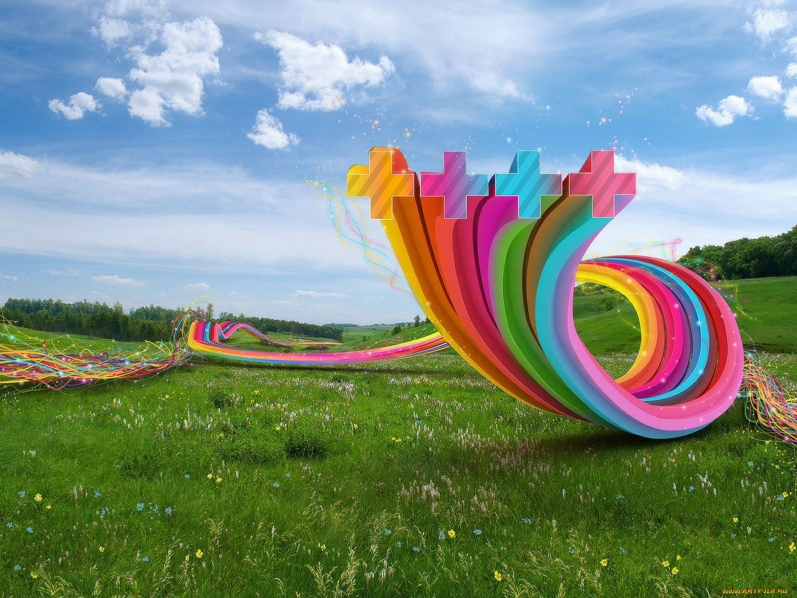 разное, компьютерный, дизайн, облака, трава