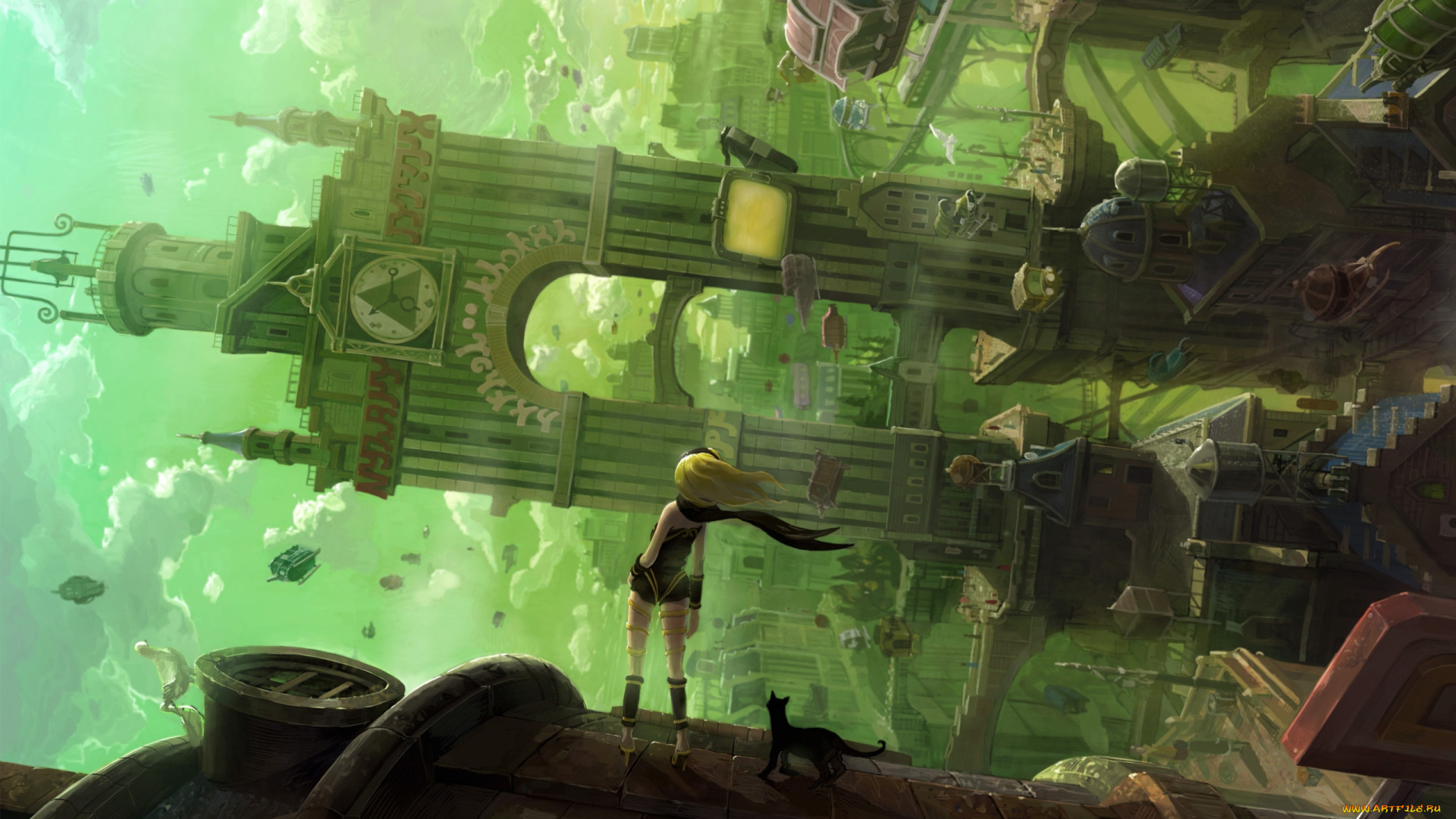 gravity, daze, видео, игры, фантастика, девочка, город