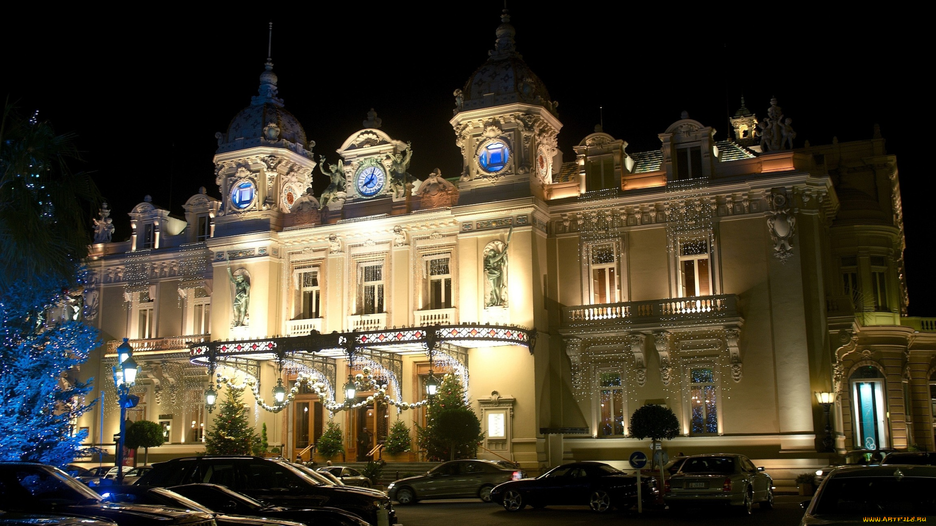 казино, монако, монте, карло, монако, города, часы, иллюминация, ночь