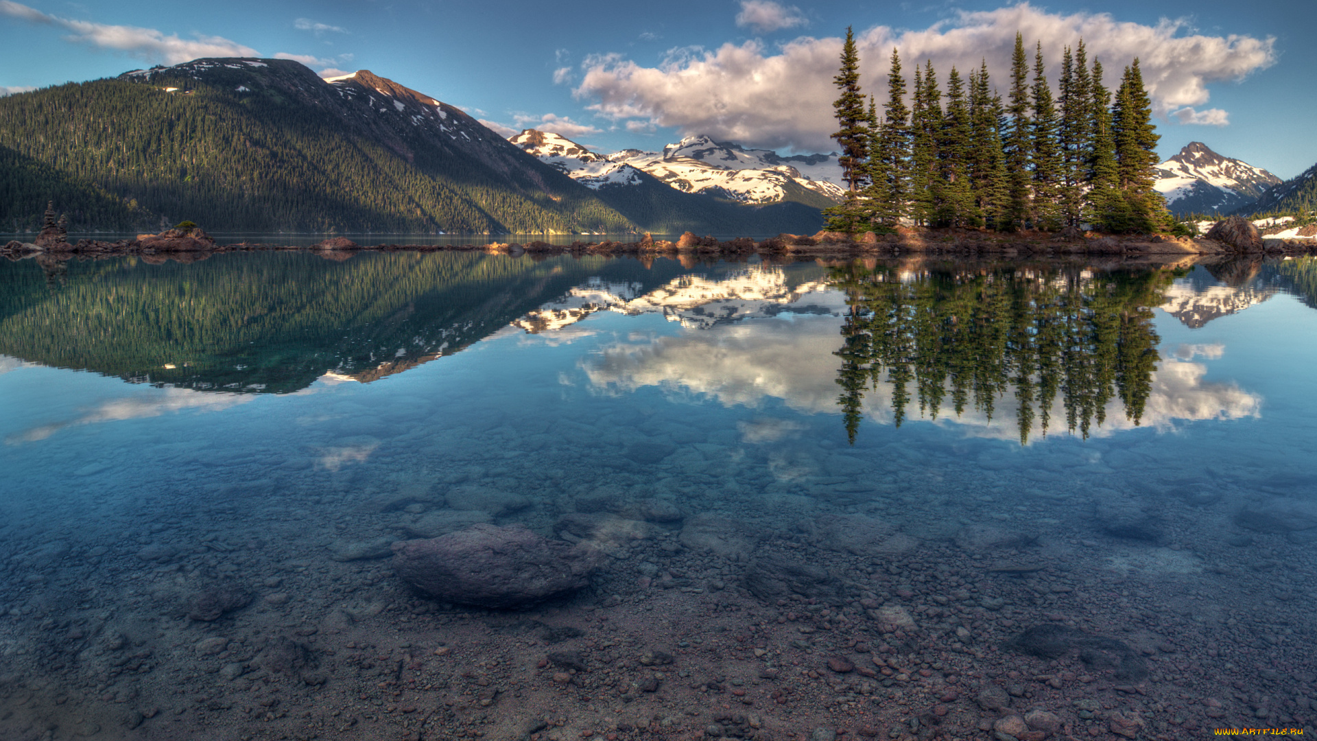 природа, реки, озера, горы, ели, озеро, деревья, дно