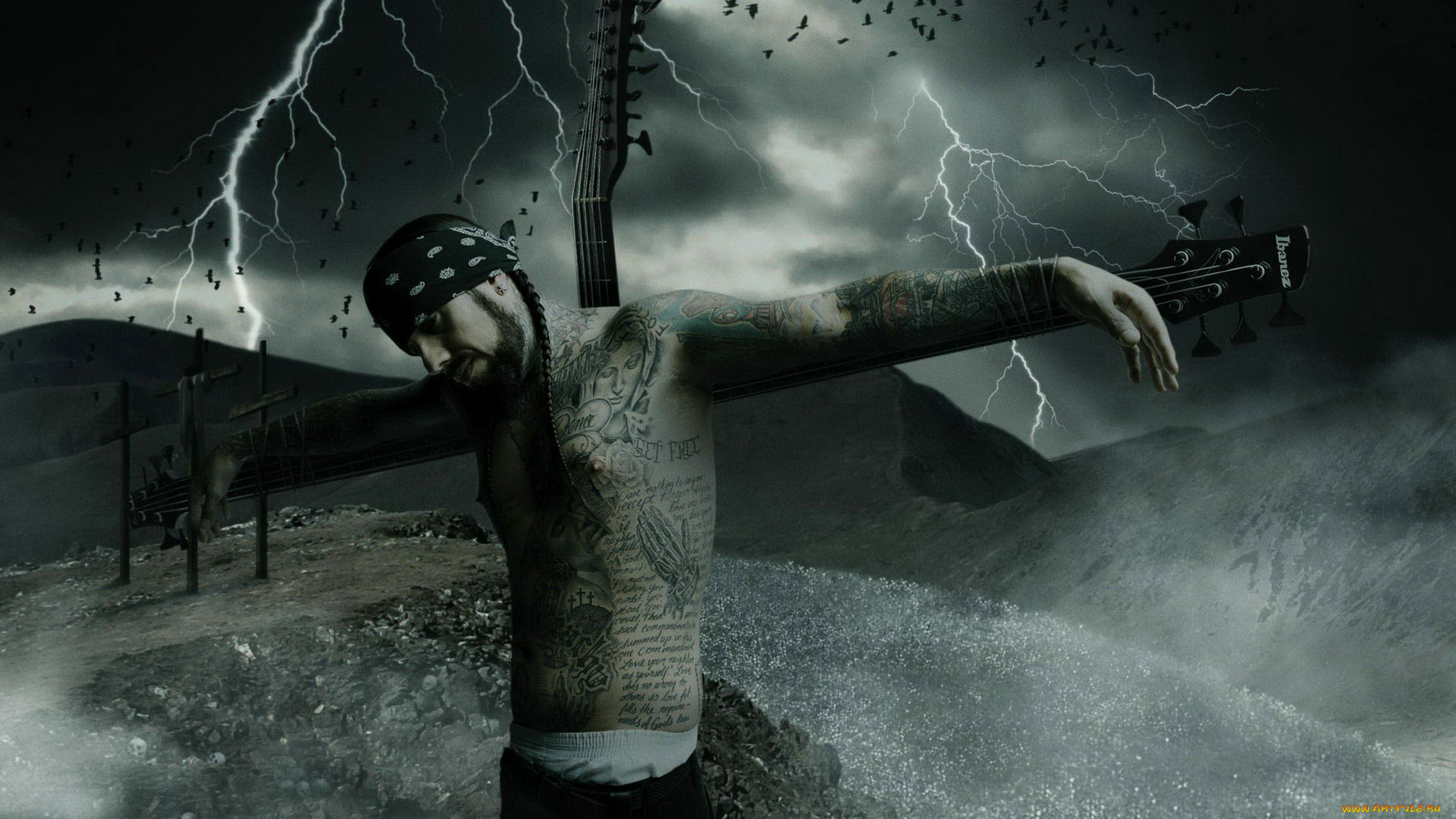 разное, компьютерный, дизайн, мужчина, гитара