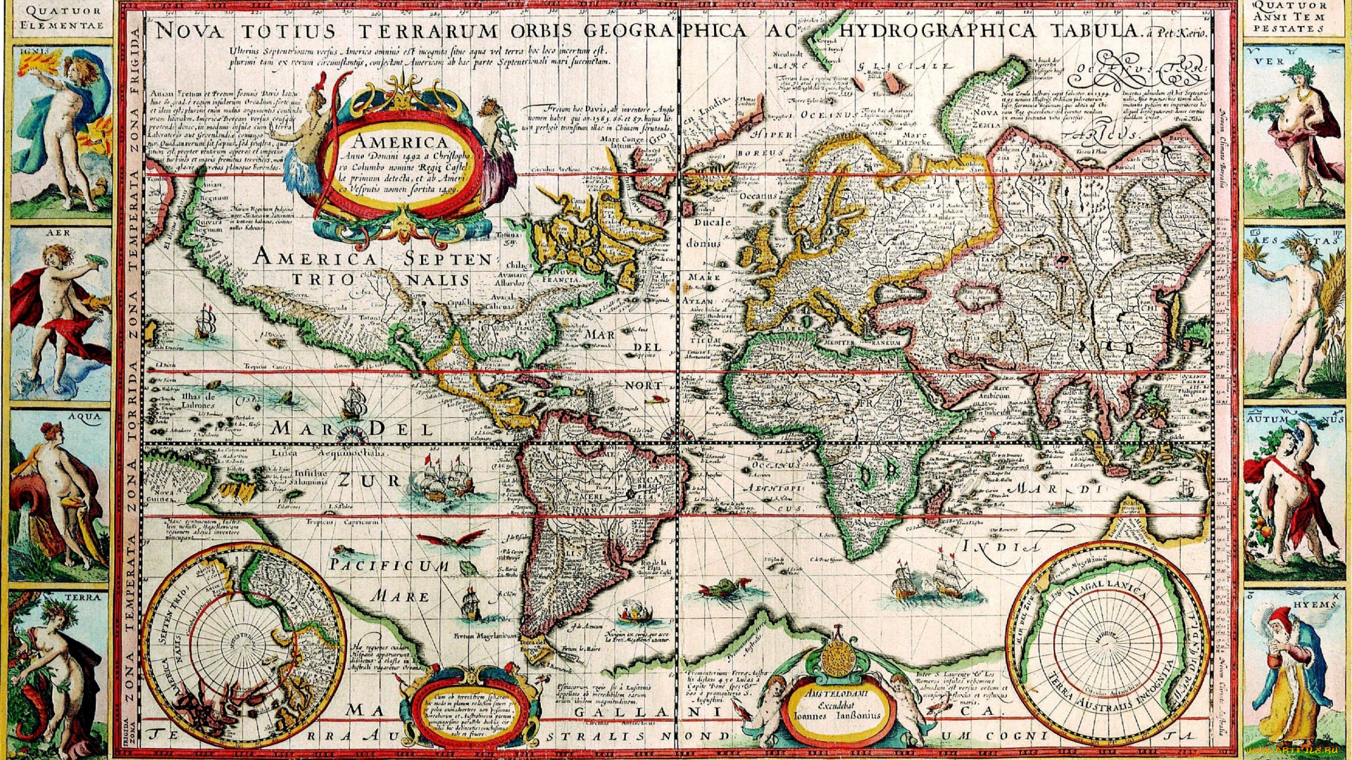 старинная, карта, мира, разное, глобусы, карты, старинный, континенты