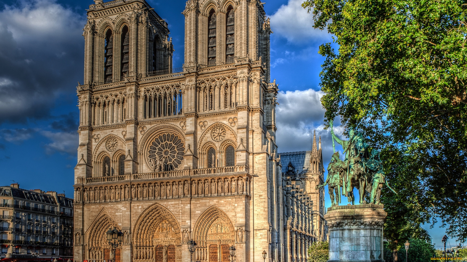 города, париж, франция, собор, парижской, богоматери