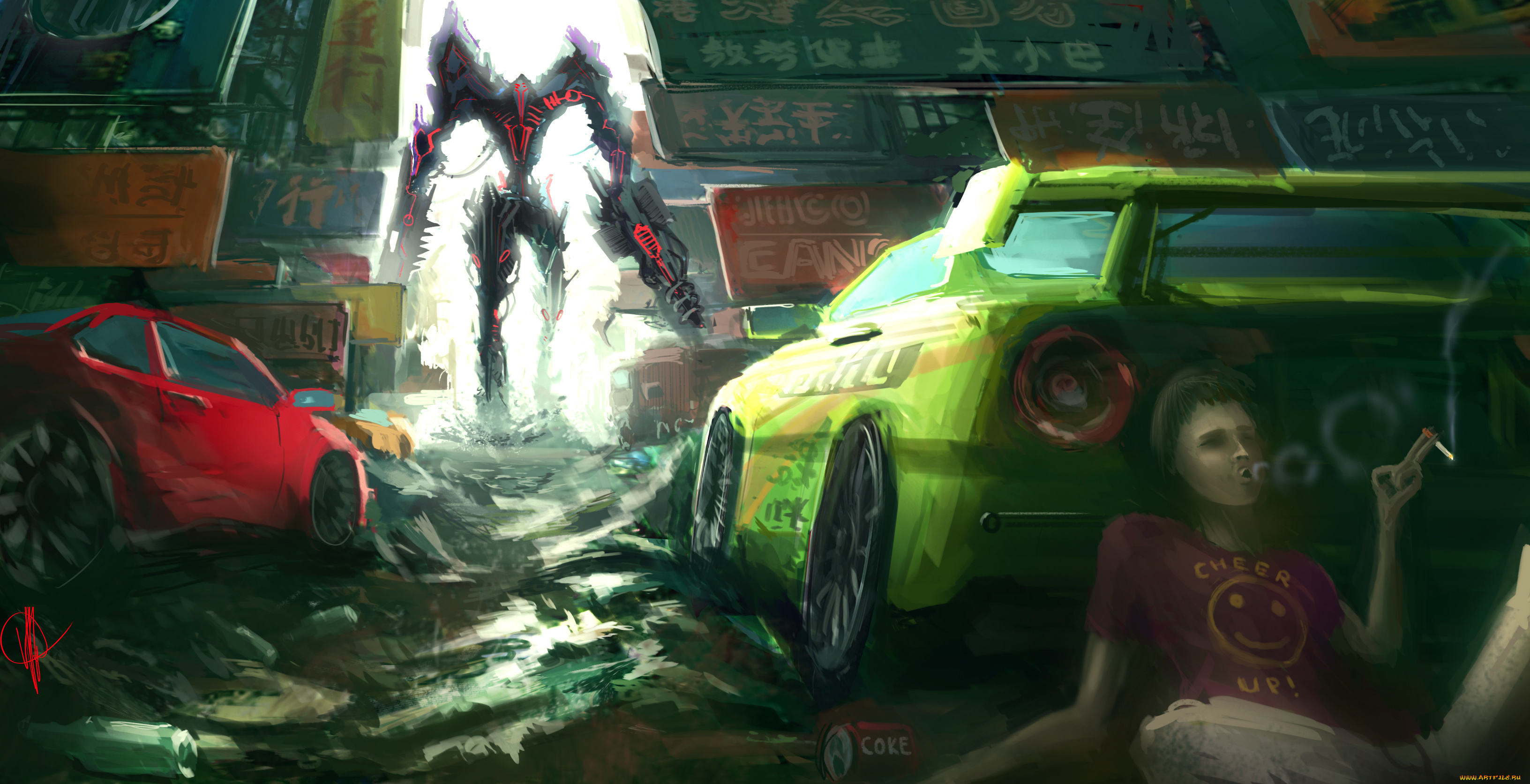 фэнтези, роботы, киборги, механизмы, авто, дым