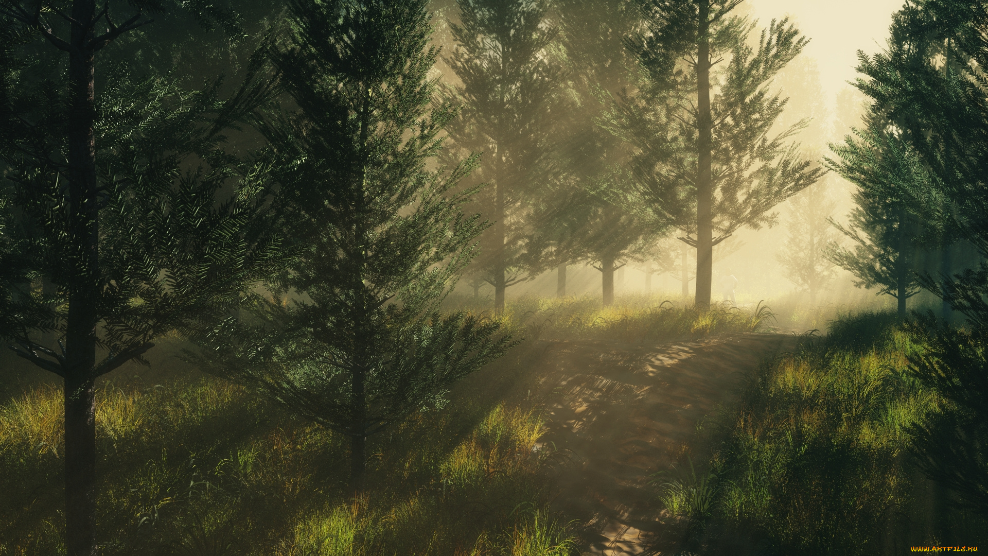 3д, графика, природа, , nature, дорога, лес