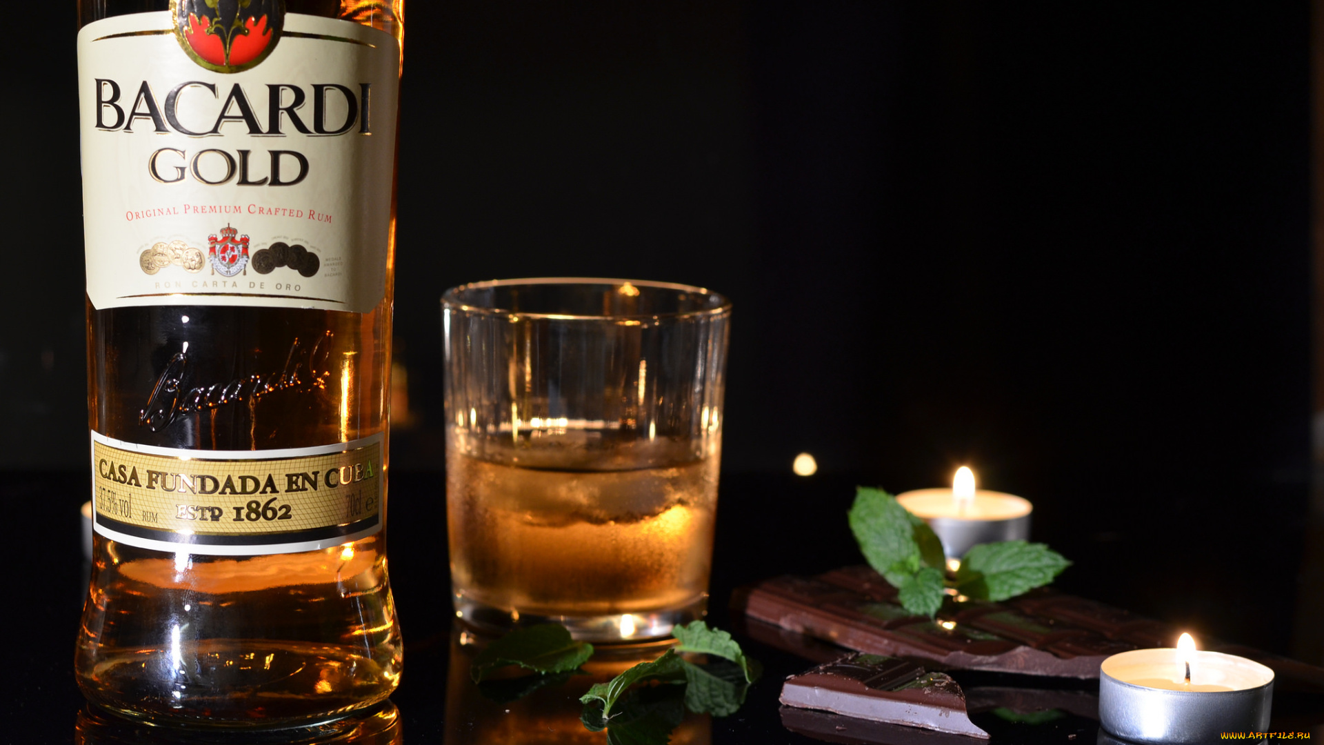 бренды, bacardi, свечи, бокал