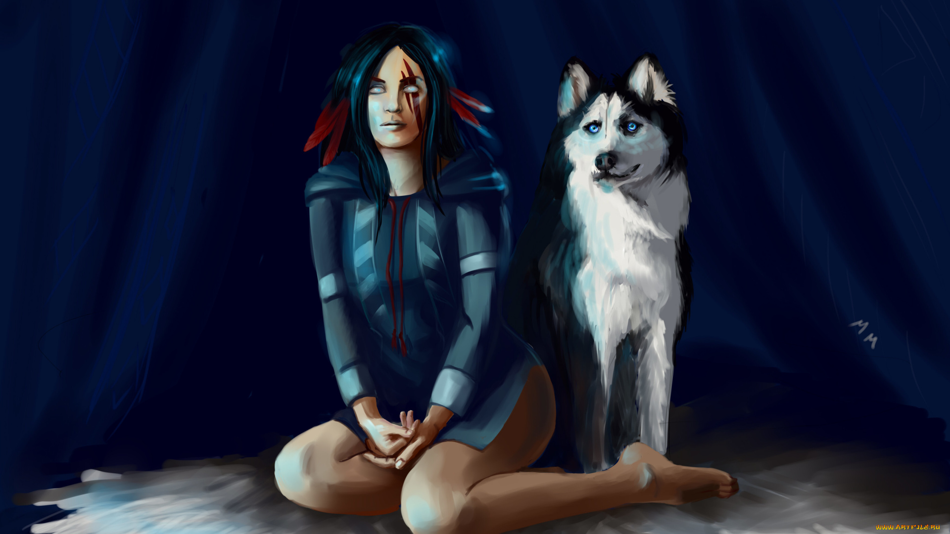 фэнтези, девушки, девушка, собака, индианка, слепая