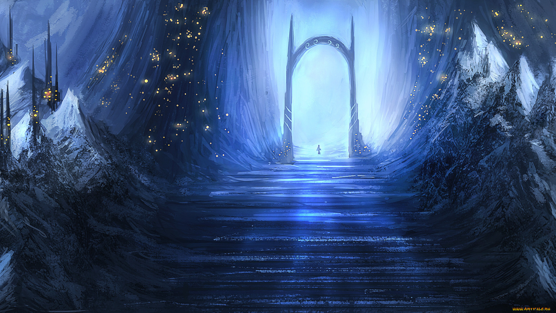 фэнтези, иные, миры, , иные, времена, портал, арка, сияние, зима, горы