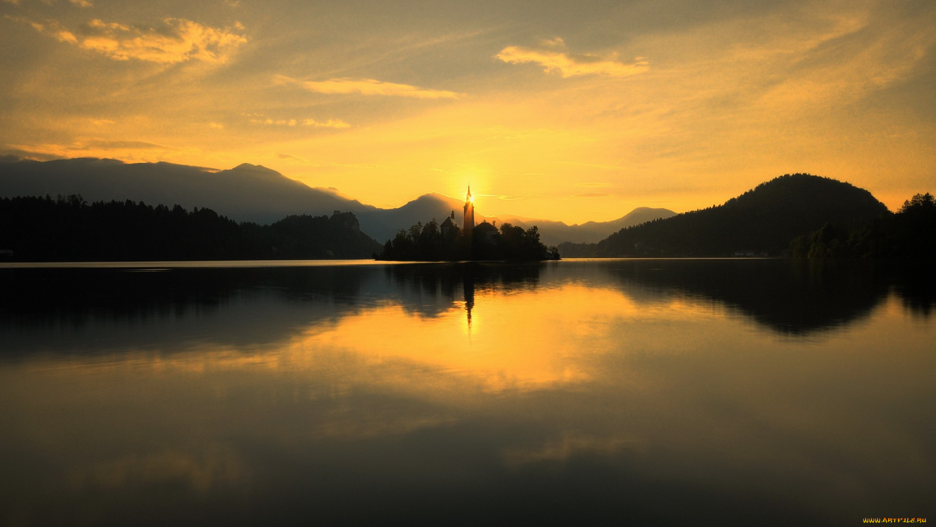 природа, восходы, закаты, словения, озеро, блед, церковь, рассвет