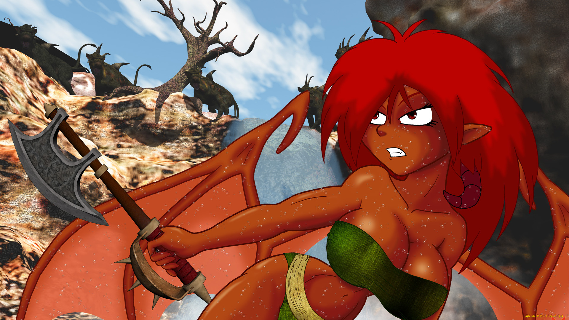 рисованные, -, другое, эльфмйка, девушка, демон, крылья