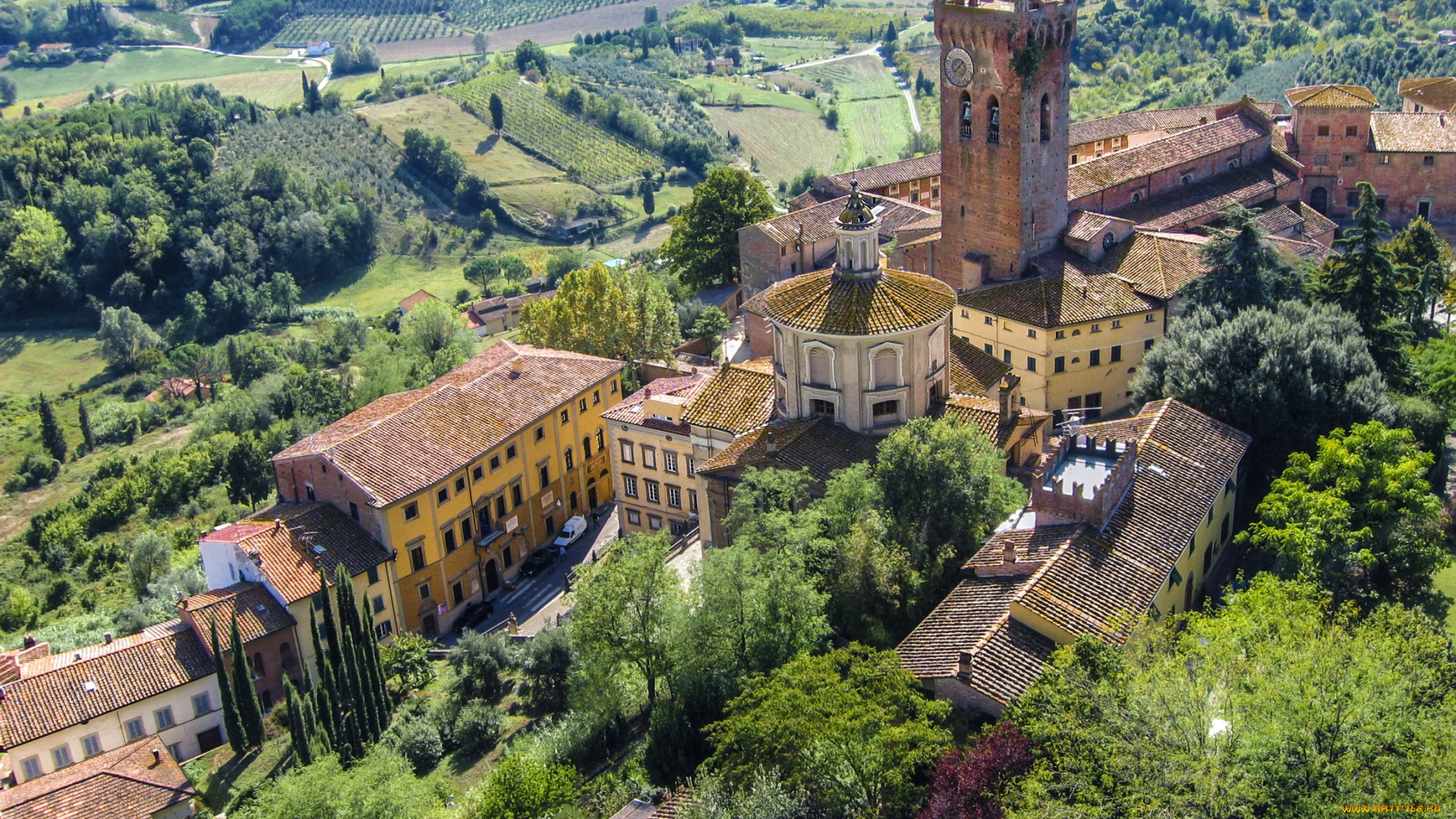 тоскана, , италия, города, -, панорамы, замок, поля