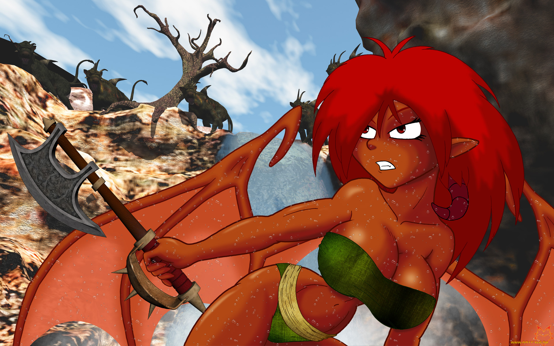 рисованные, -, другое, эльфмйка, девушка, демон, крылья