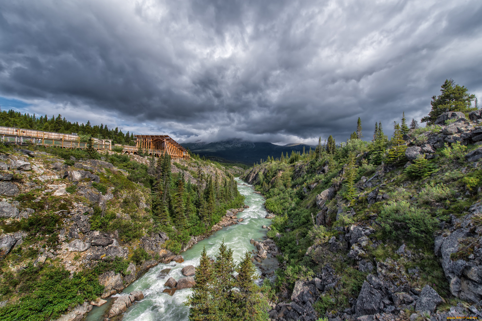 природа, реки, озера, горы, лес, река, облака