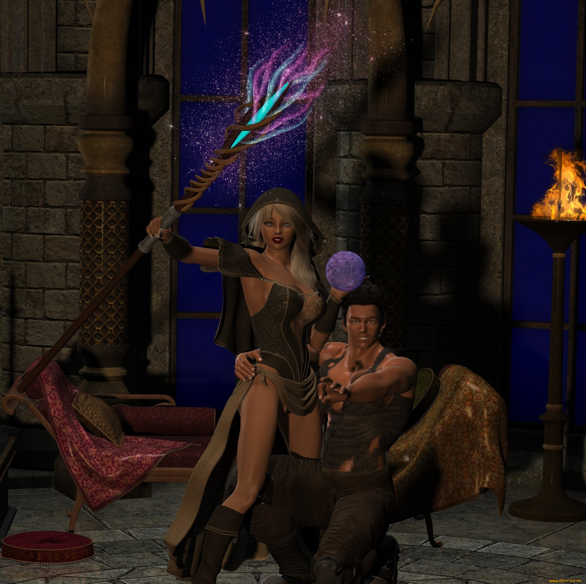 3д, графика, фантазия, , fantasy, магия, мужчина, девушка