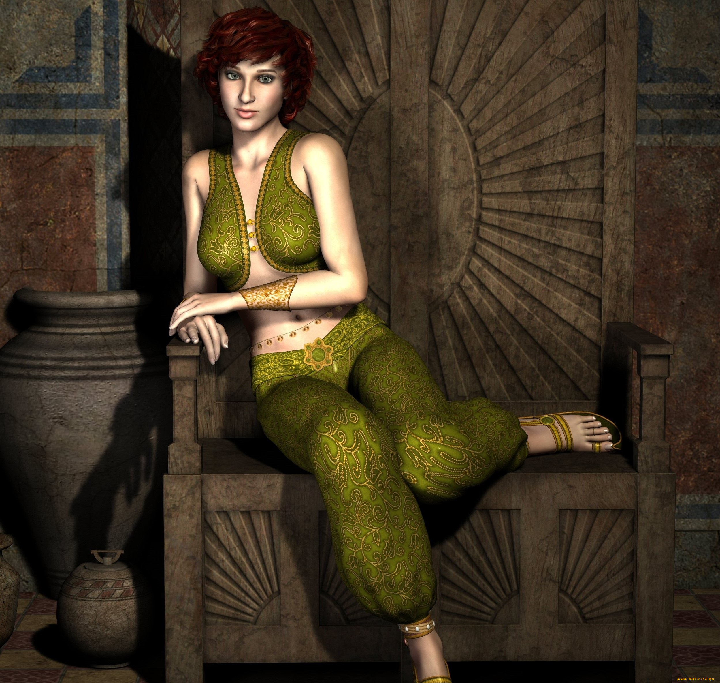 3д, графика, люди, , people, девушка, взгляд, кресло