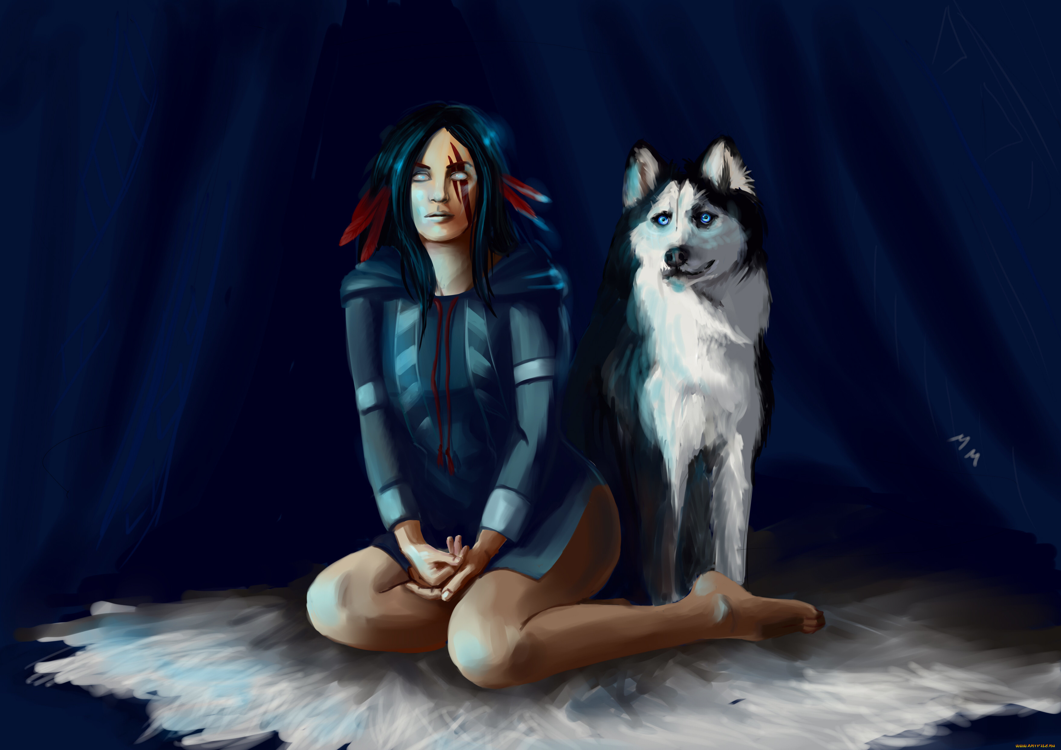 фэнтези, девушки, девушка, собака, индианка, слепая