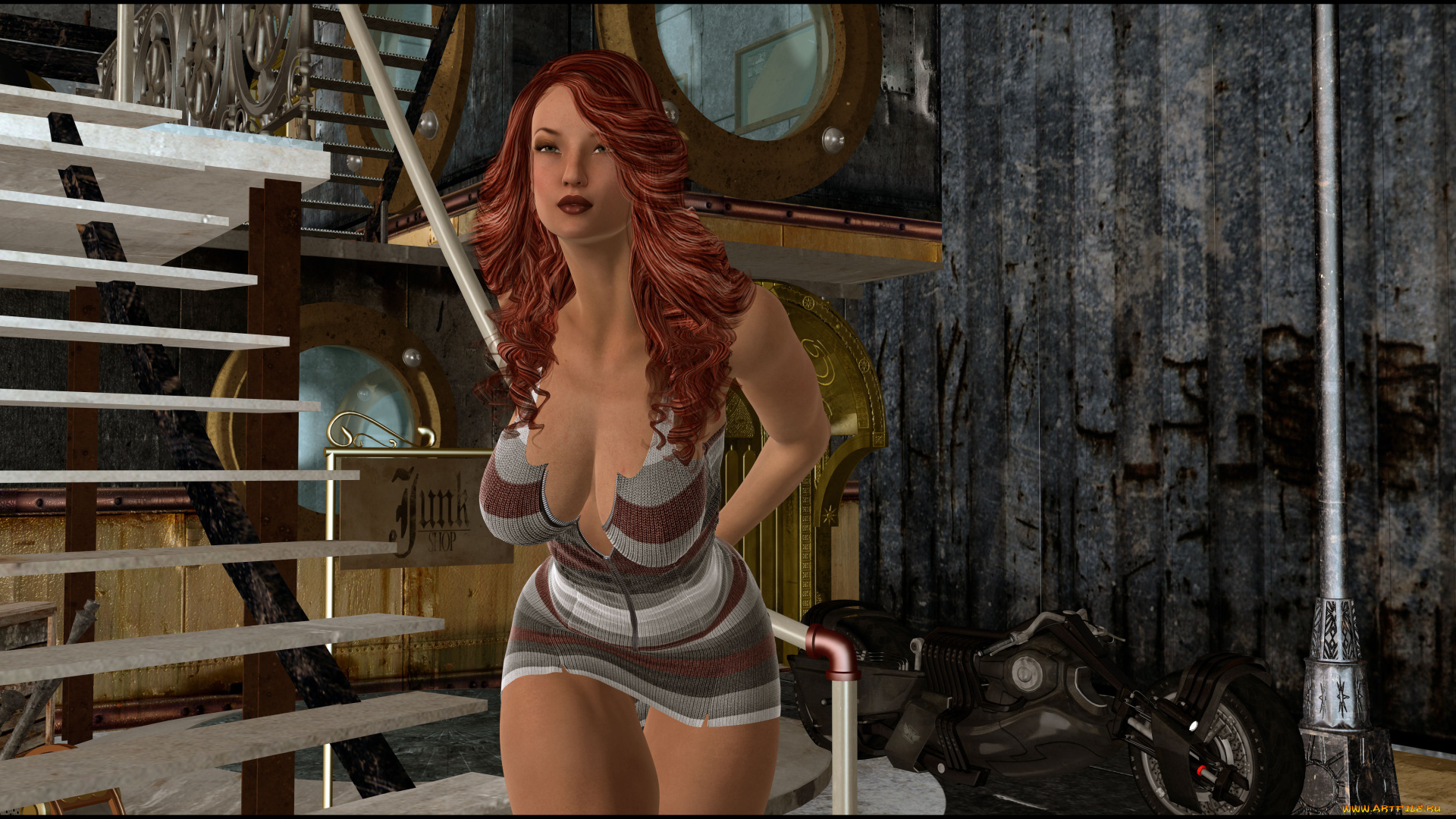 3д, графика, люди, , people, девушка, взгляд, фон, рыжая