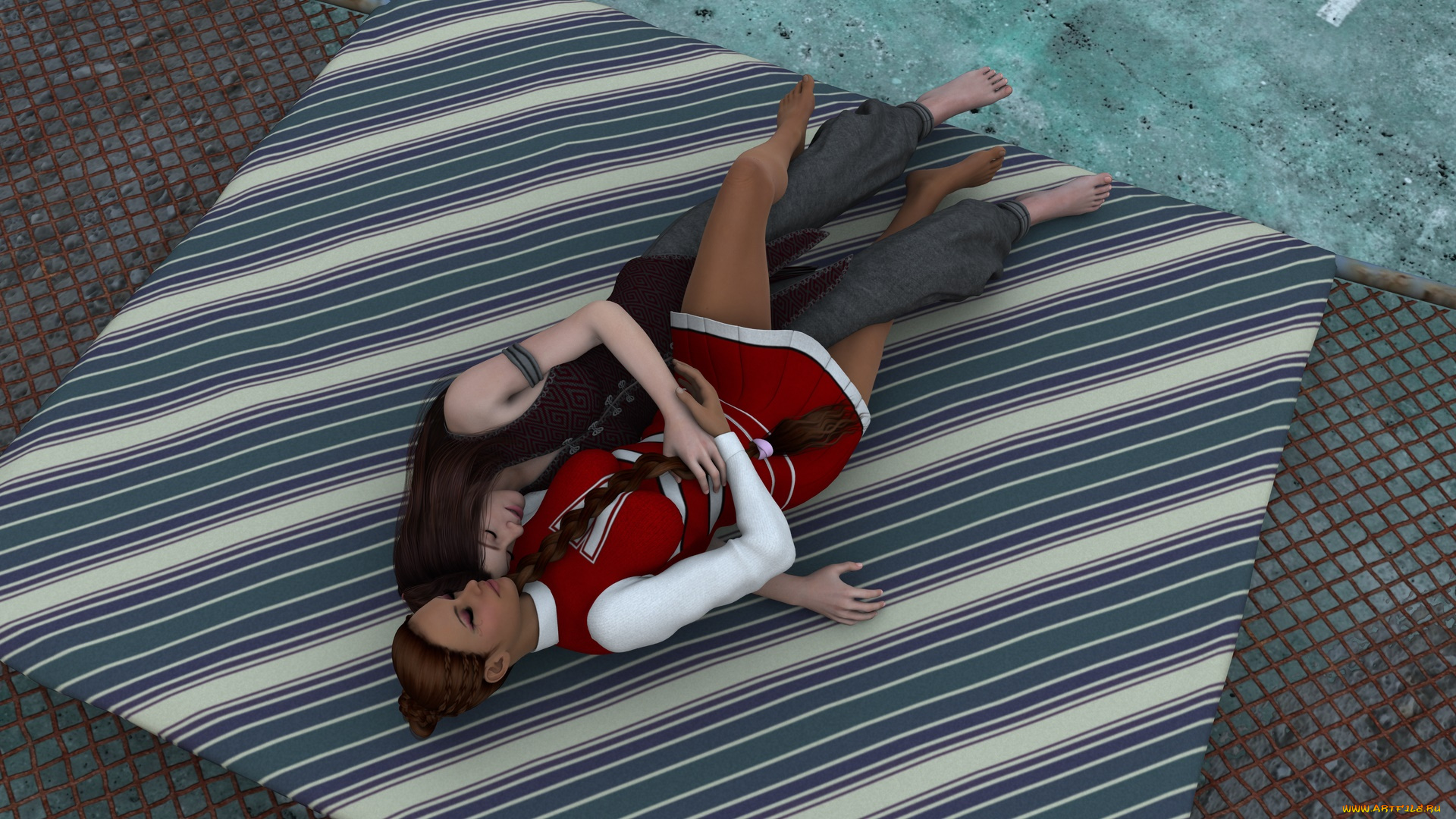 3д, графика, люди, , people, взгляд, девушки, кровать, фон