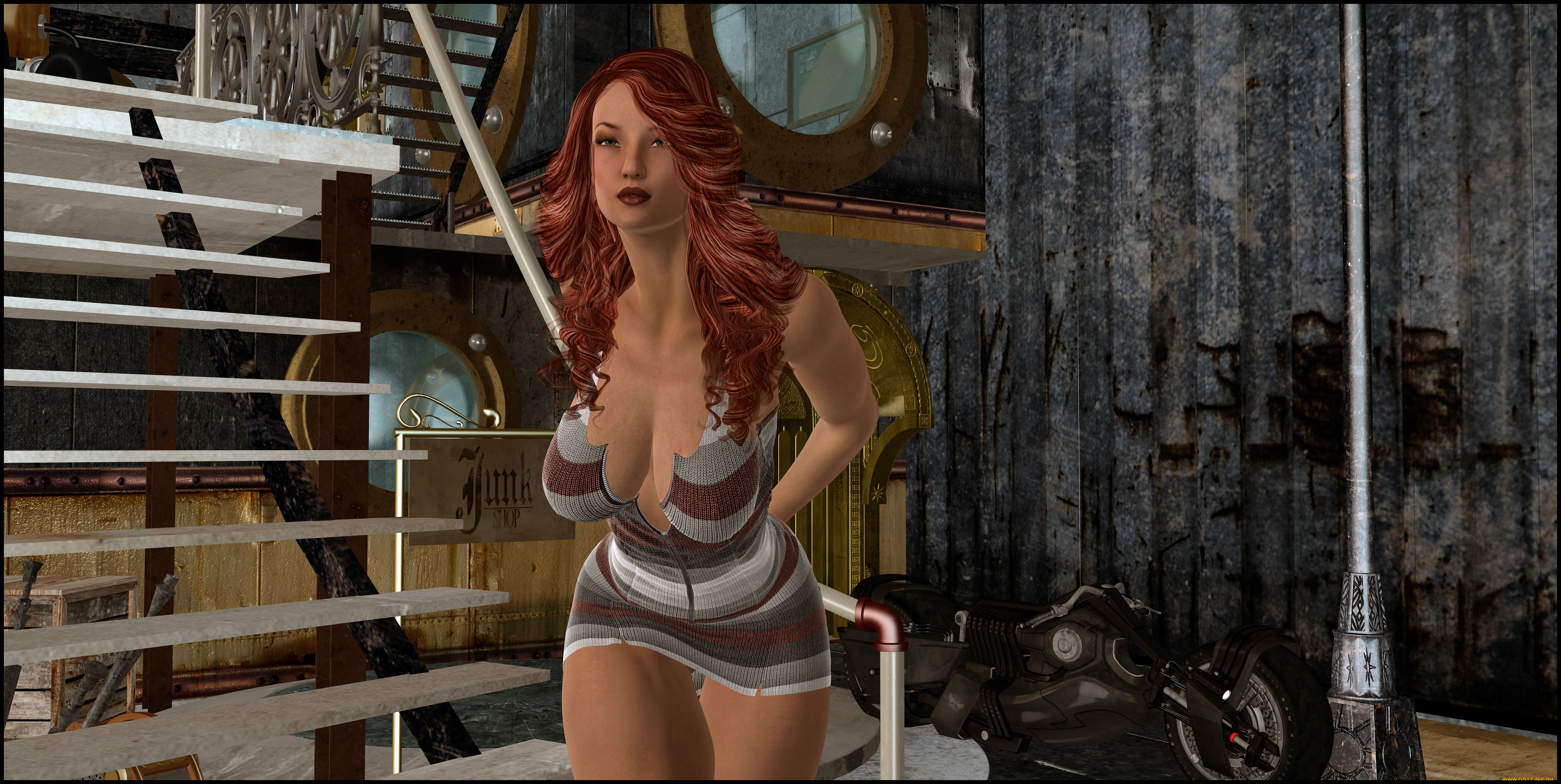 3д, графика, люди, , people, девушка, взгляд, фон, рыжая