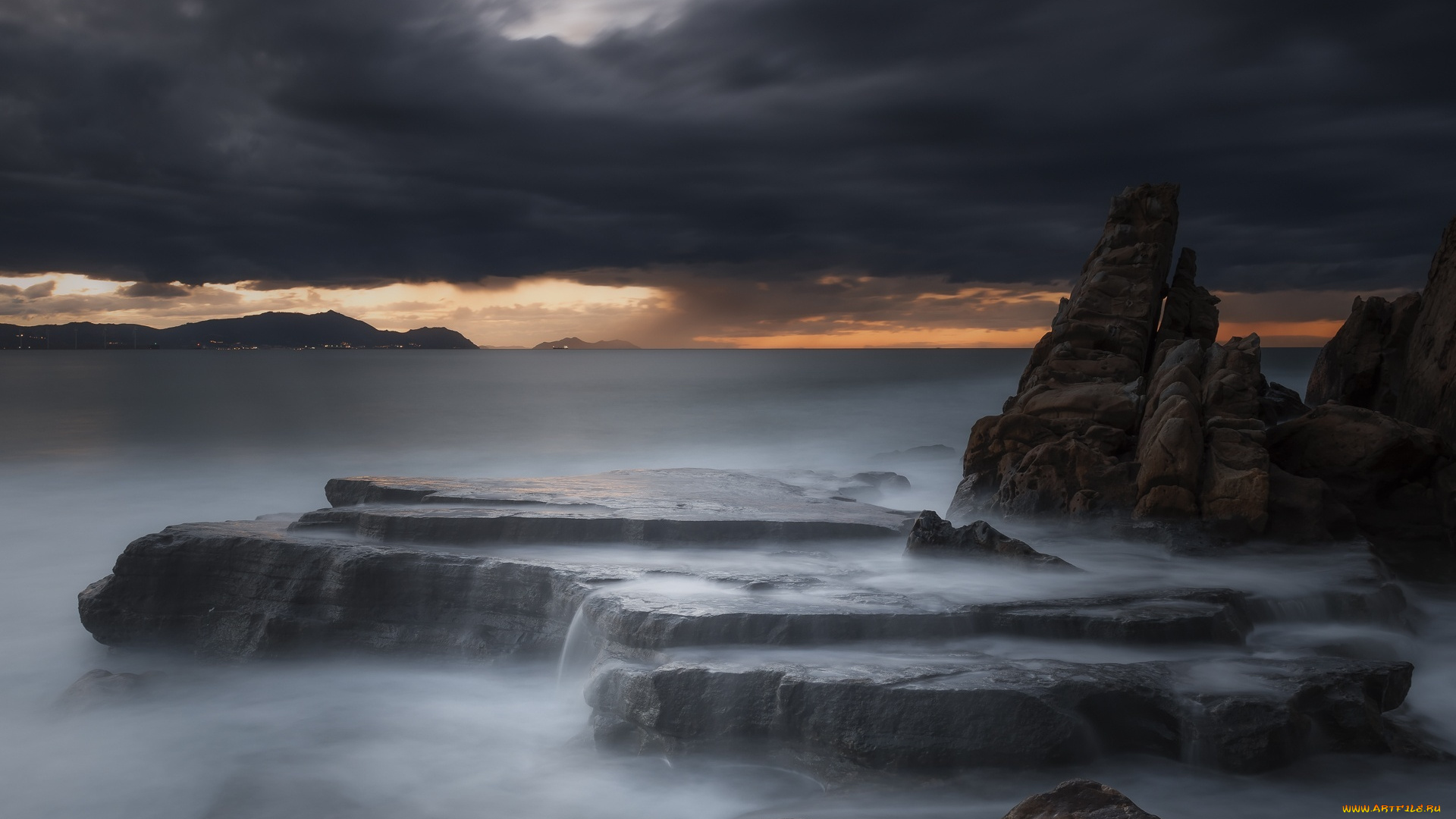 природа, побережье, скалы, рассвет, море