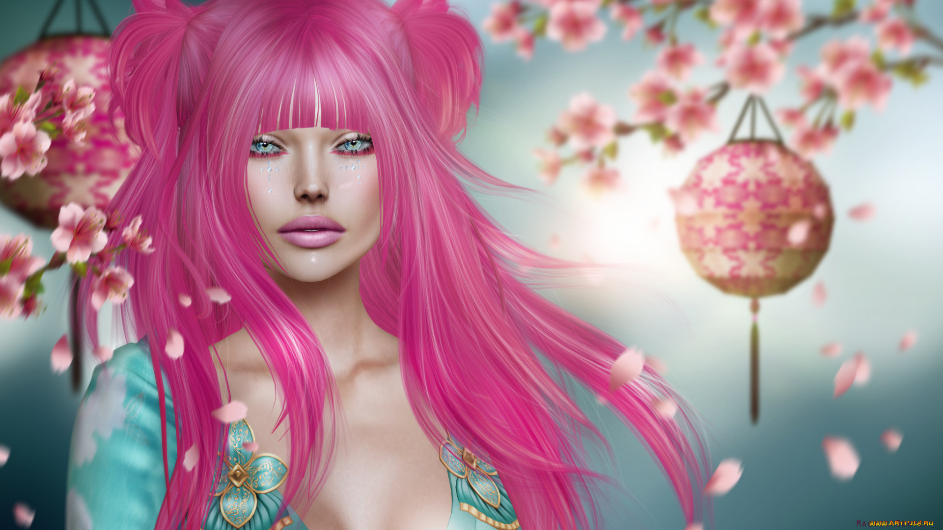 3д, графика, люди, , people, розовые, волосы, портрет, девушка