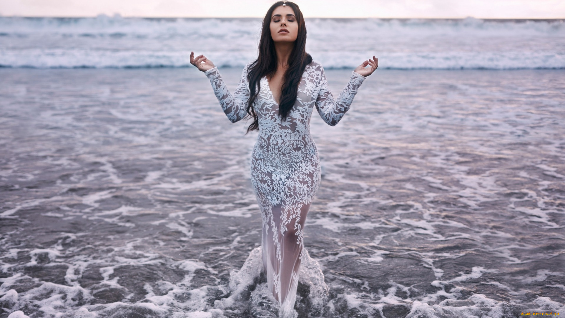 девушки, -unsort, , брюнетки, темноволосые, настроение, стиль, поза, платье, море, девушка