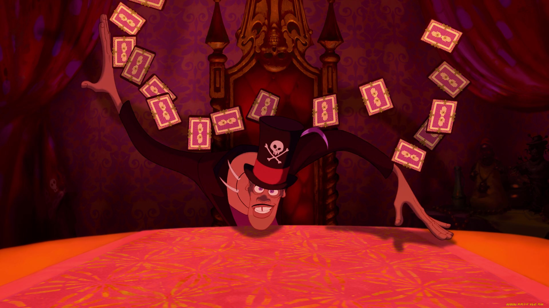 мультфильмы, the, princess, and, the, frog, карты, мужчина, череп, стол