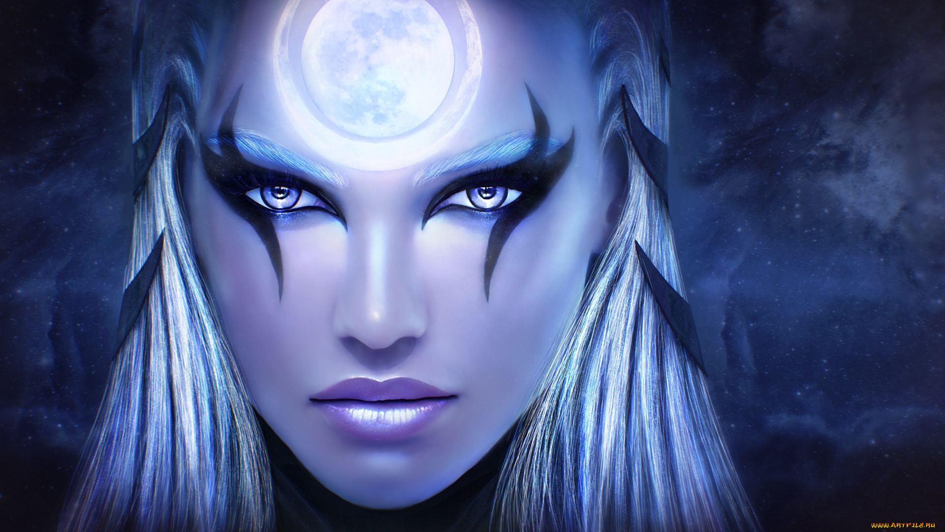 видео, игры, league, of, legends, diana, league, of, legends, art, красота, лицо, девушка, scorn, the, moon