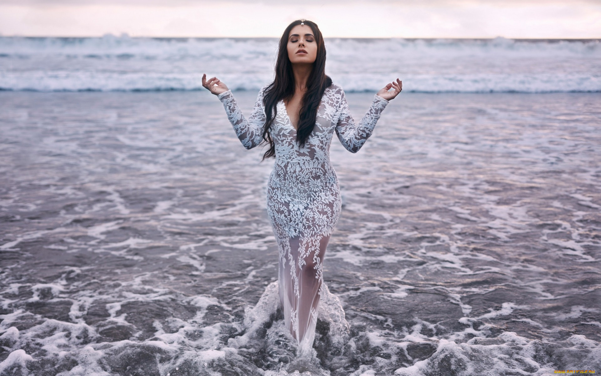 девушки, -unsort, , брюнетки, темноволосые, настроение, стиль, поза, платье, море, девушка