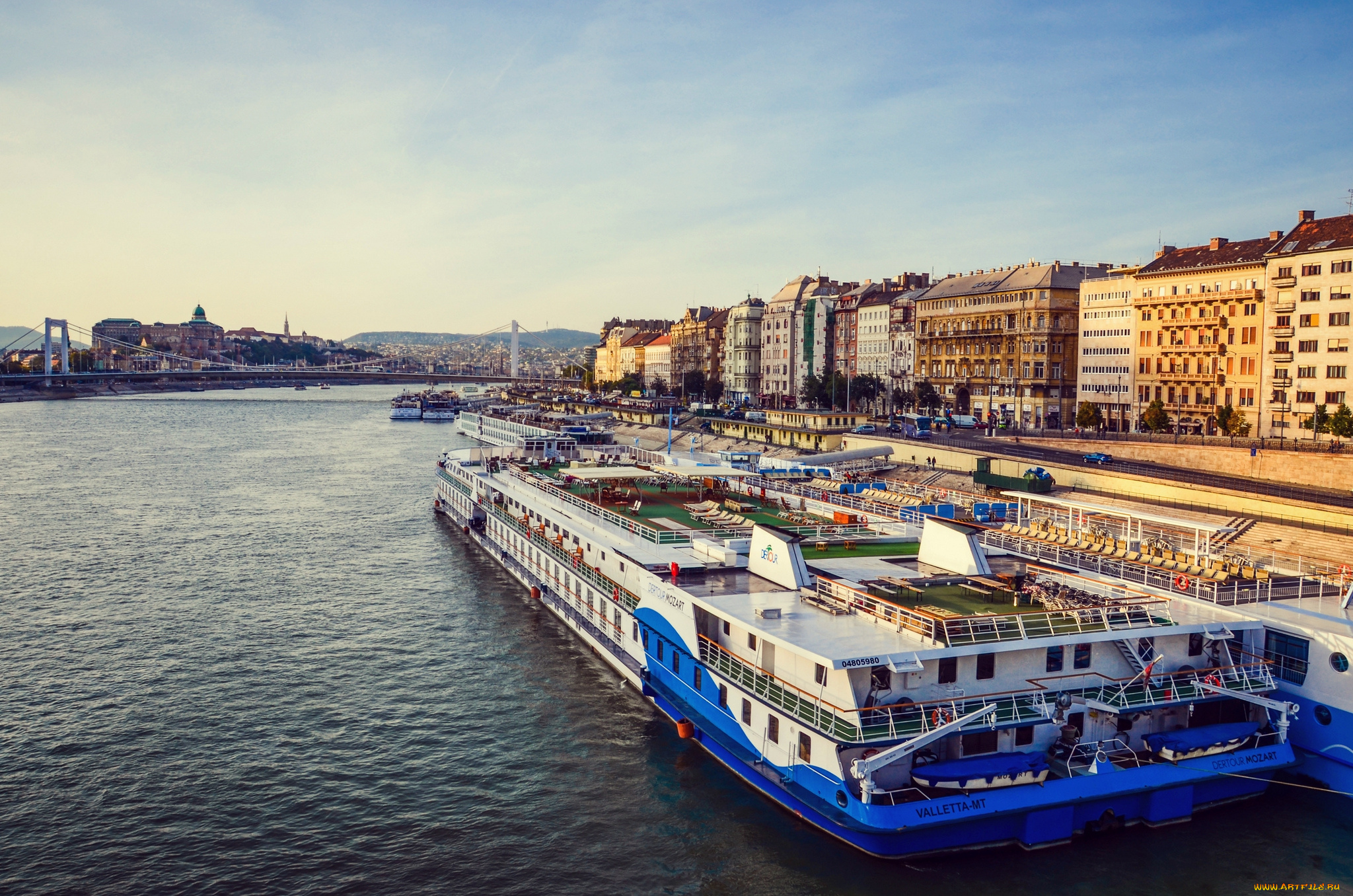 корабли, теплоходы, город, река